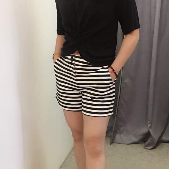 White and Black Striped Shorts