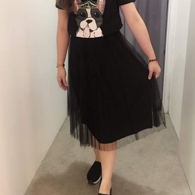 Black Tulle Mid Length Skirt